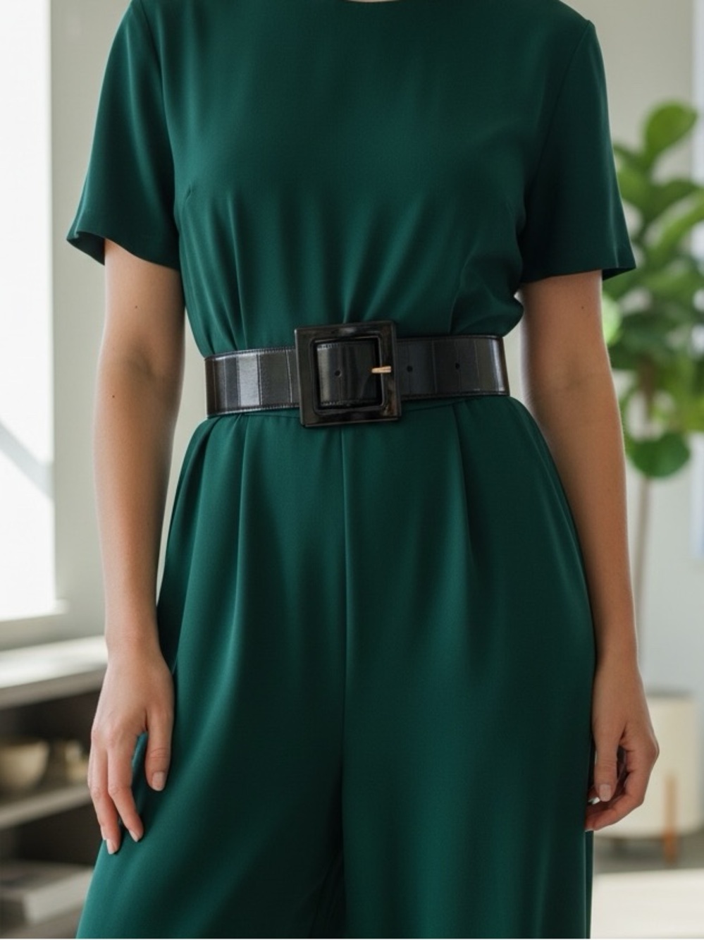 YSL Wide Leather Waist Belt Black Square Buckle Yves Saint Laurent Statement - Picture 4 of 5
